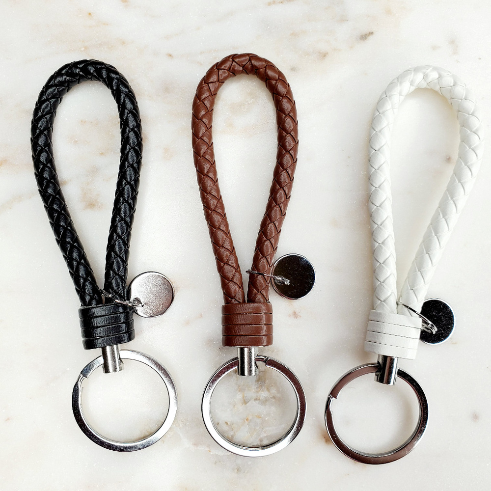 Braided Vegan Leather Keychain Keyring